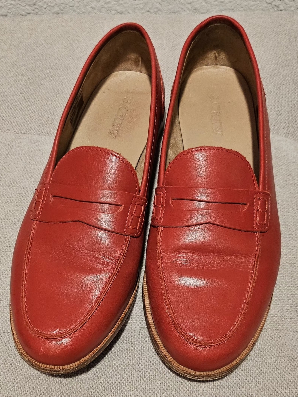 J. Crew Red Leather Penny Loafers